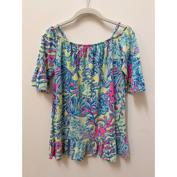 Lilly Pulitzer Jaci Beach Cold Shoulder Womens Small S Off-Shoulder Top Multicol - Picture 1 of 4